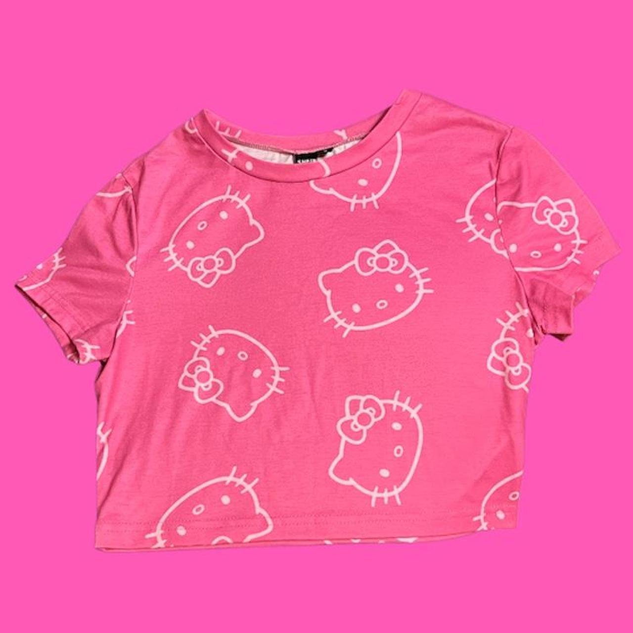 Hello Kitty X Shein Pink Graphic Cropped Top Size: - Depop