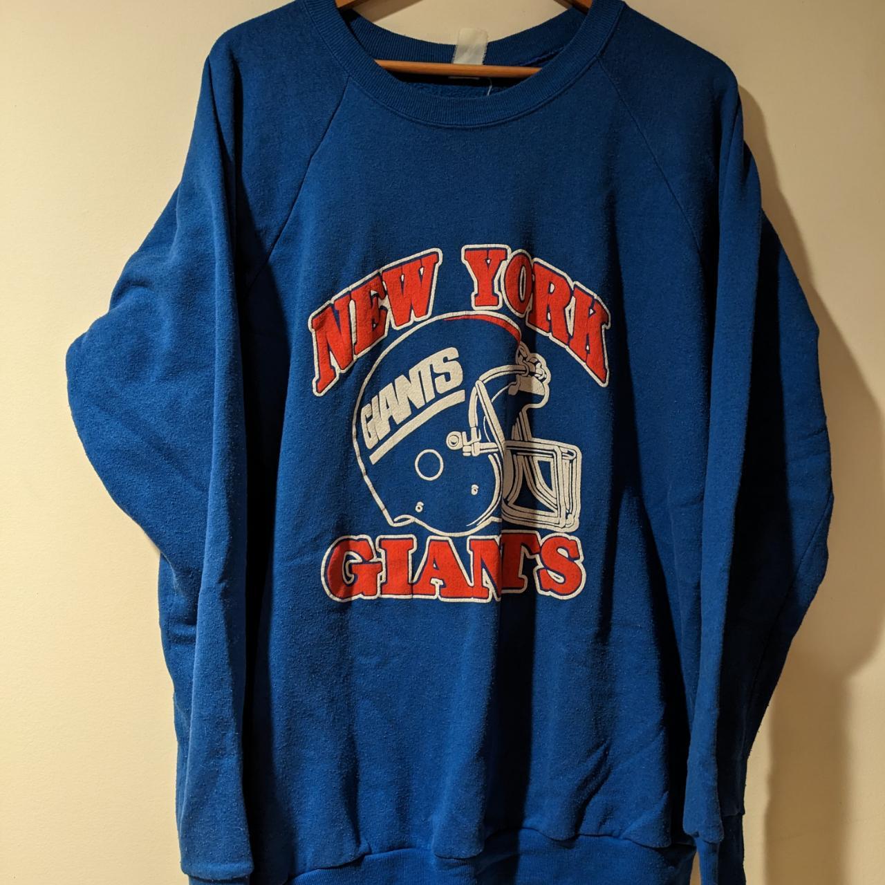 Vintage 90s Logo 7 New York Giants jacket in blue. - Depop