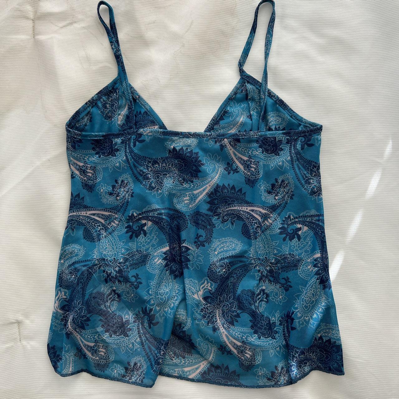 Small sheer mesh blue paisley print ruffle cami top - Depop