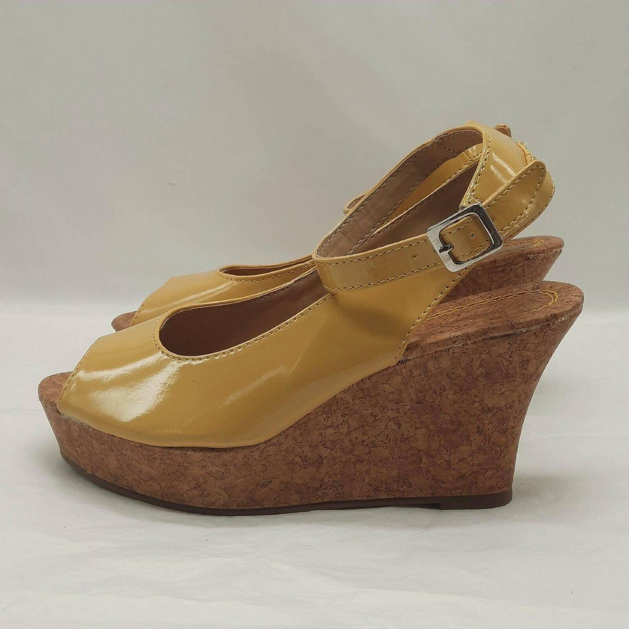 Womens Size 7 Gold Patent Leather Open Toe Wedge Depop