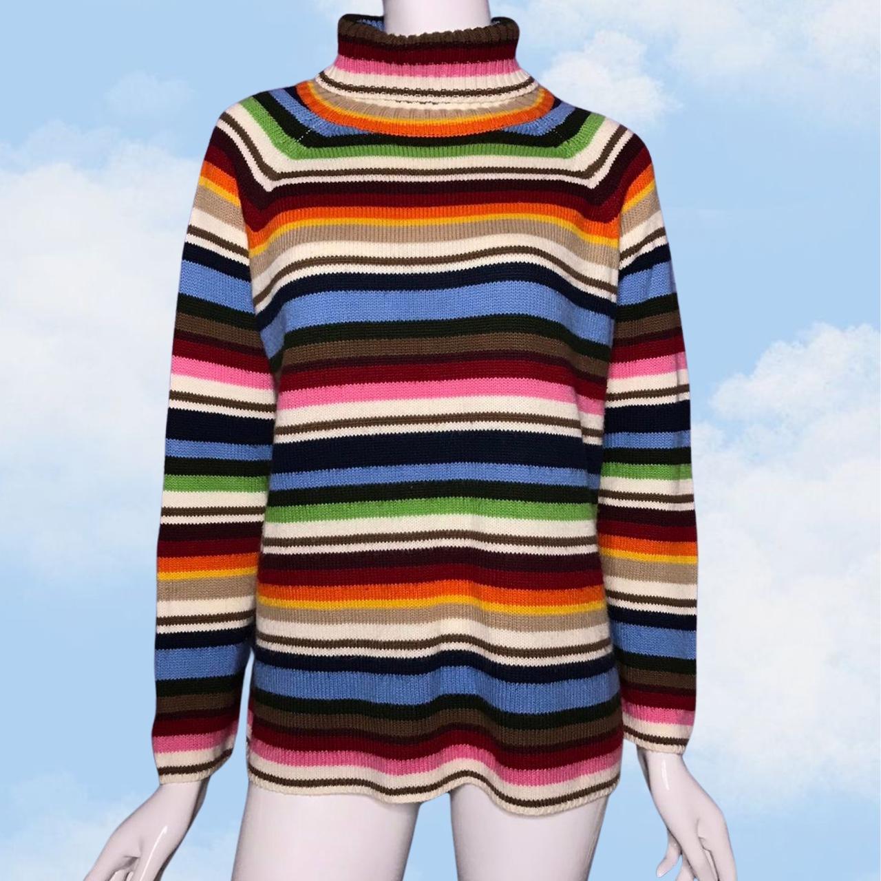 Vintage 90s rainbow colorful striped knit turtleneck