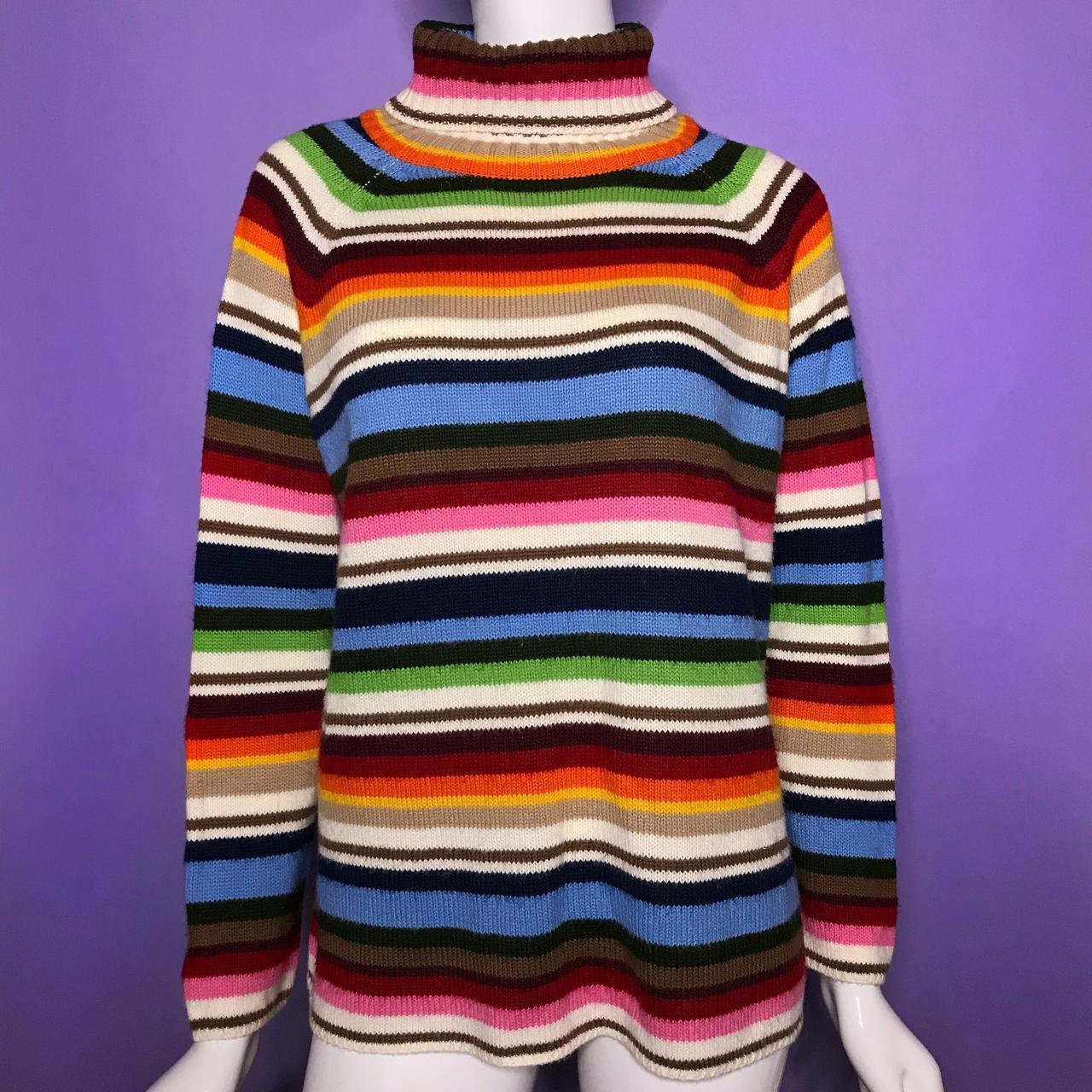 Vintage 90s rainbow colorful striped knit turtleneck...