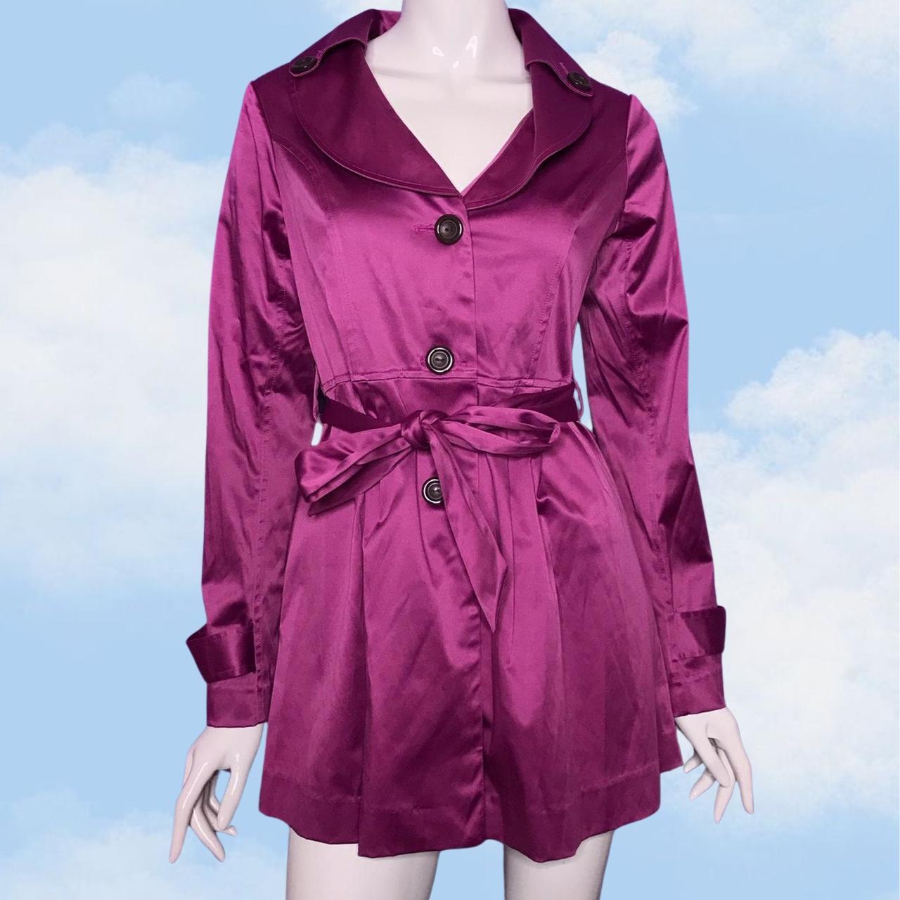 Y2K 2000s Cropped “shiny chrome” purple trench Depop