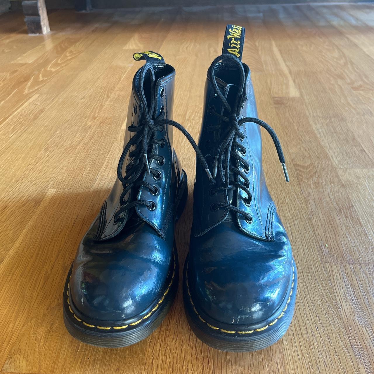 Navy doc marten boots, shiny and waterproof. Barely... Depop