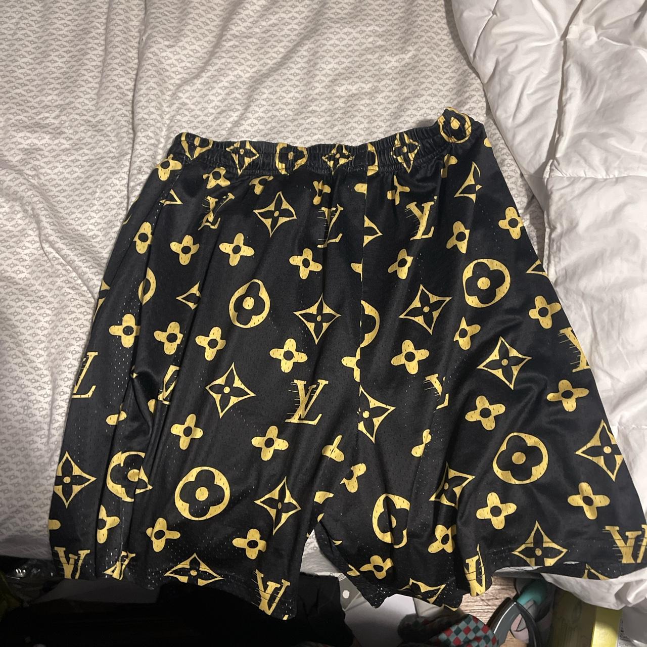 Louis Vuitton Men's Black and Yellow Shorts | Depop