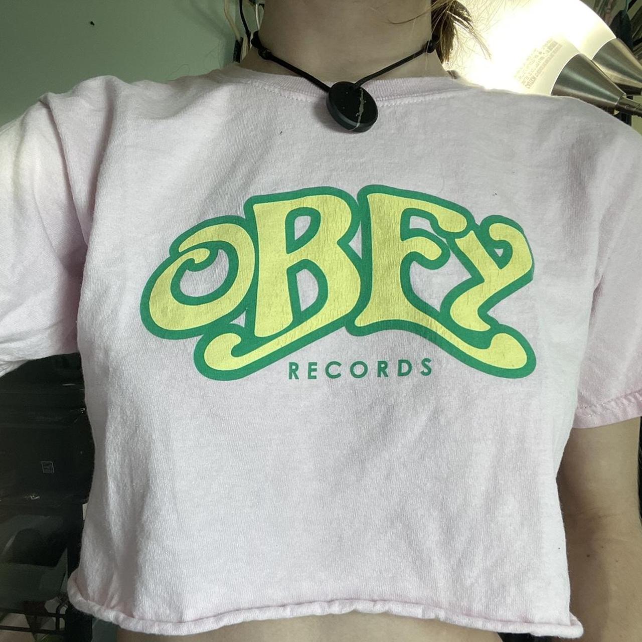 Obey Women's Pink and Yellow Shirt
