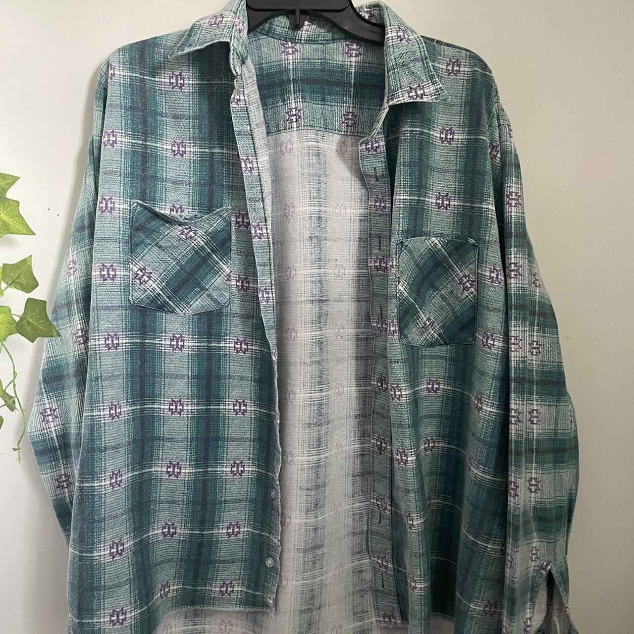 blue aztec print flannel no tag but runs like a large - Depop