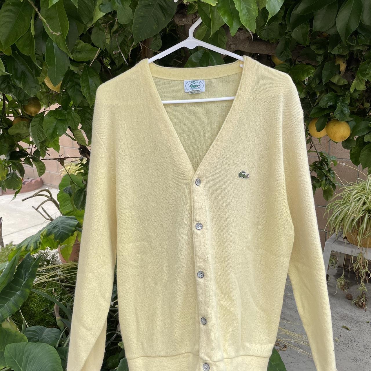 Lacoste Men's Yellow and Cream Cardigan Depop