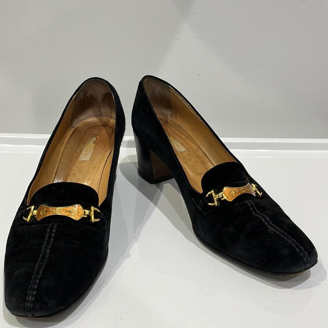 Vintage Rare Suede Gucci Black Loafer Heels Sz... - Depop