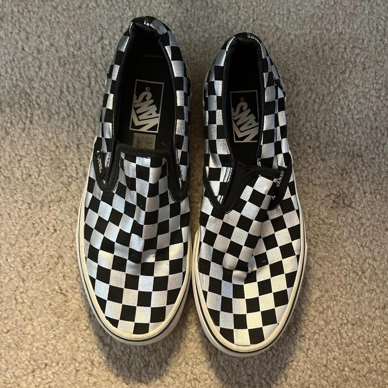 Silver and Black Checkered Board Slip On Vans