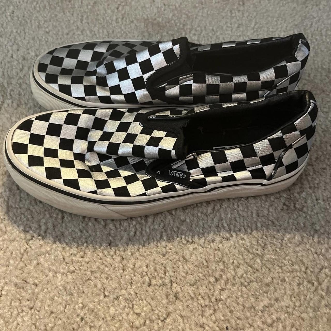 Silver and Black Checkered Board Slip On Vans