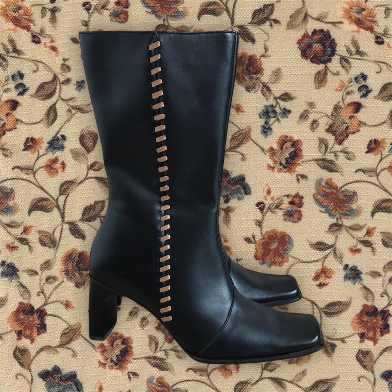 Deadstock 90s square toe leather heeled boots Part. Depop