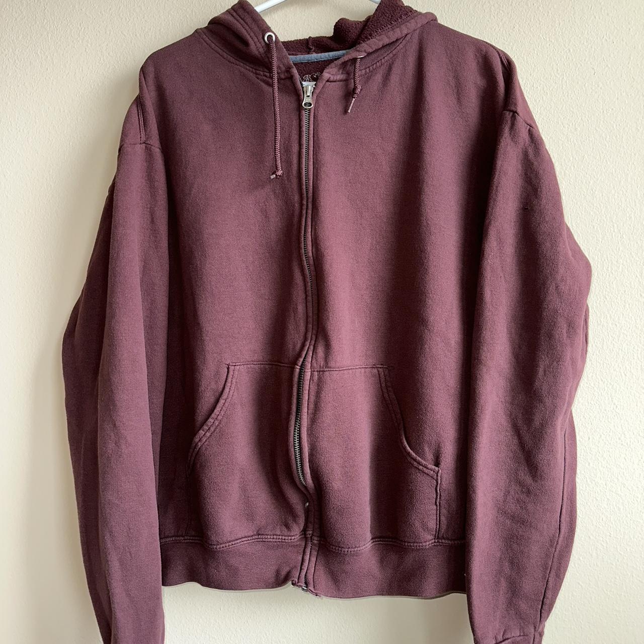 Burgundy / red blank hoodie zipup - size M -Great... - Depop