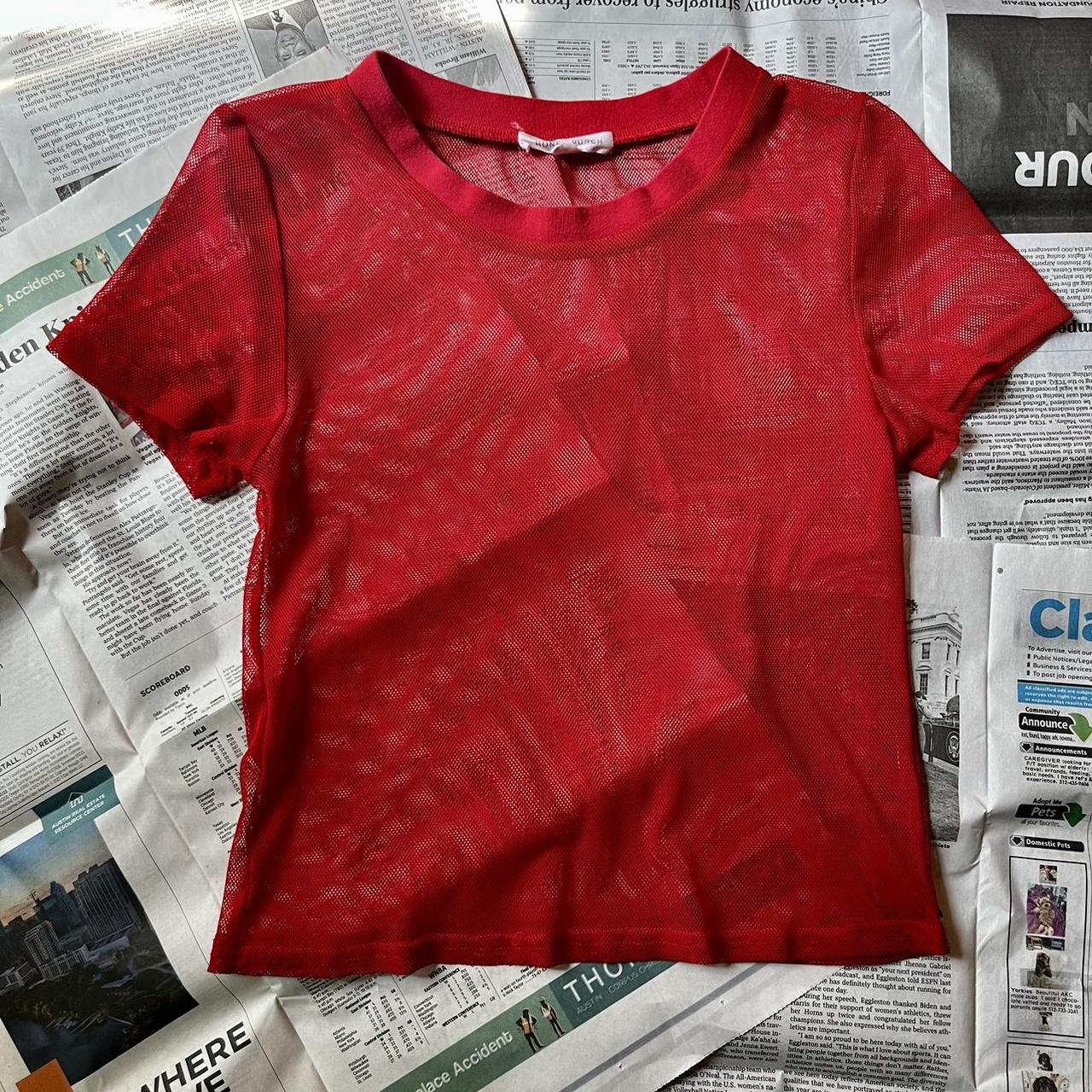 Super cute Flamin Red Mesh Shirt w/ round collar Depop