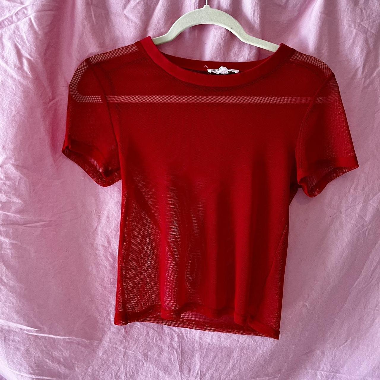 Super cute Flamin Red Mesh Shirt w/ round collar Depop