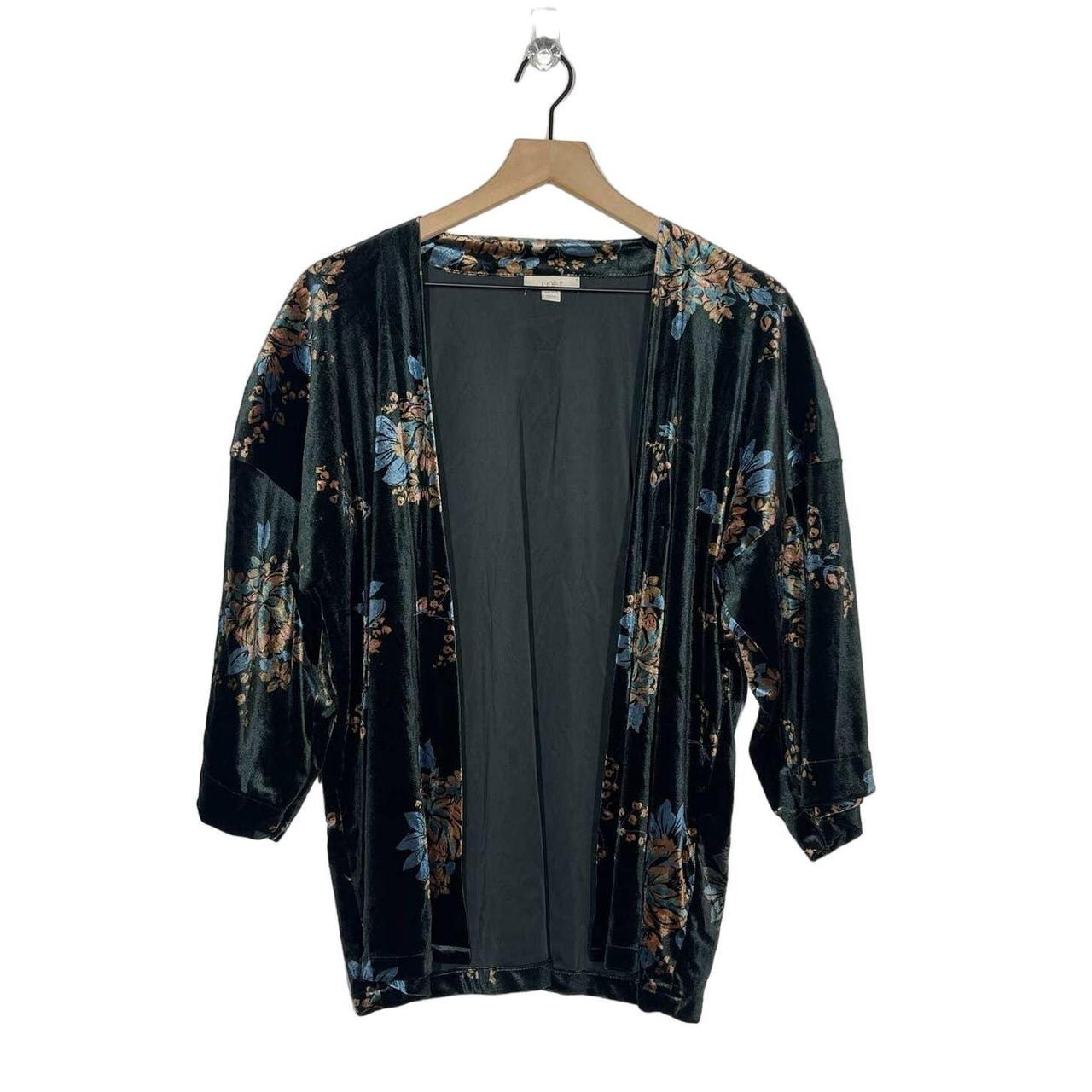 LOFT Kimono Top Women s One Size Green Floral Velvet Depop