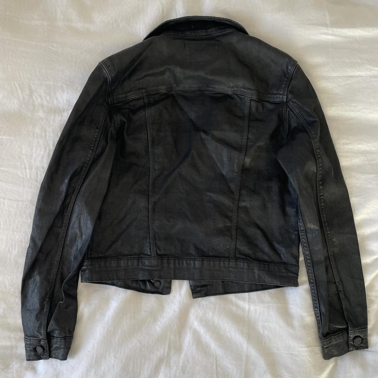 All Saints black waxed biker/denim jacket - amazing... - Depop