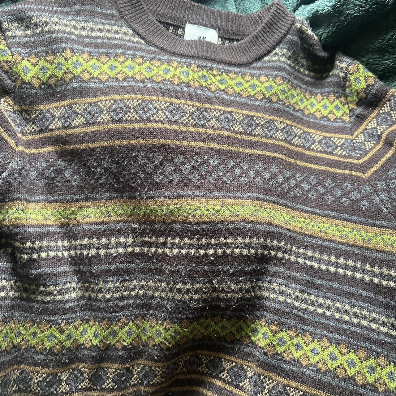 hnm brown and green sweater! no flaws, in great... - Depop