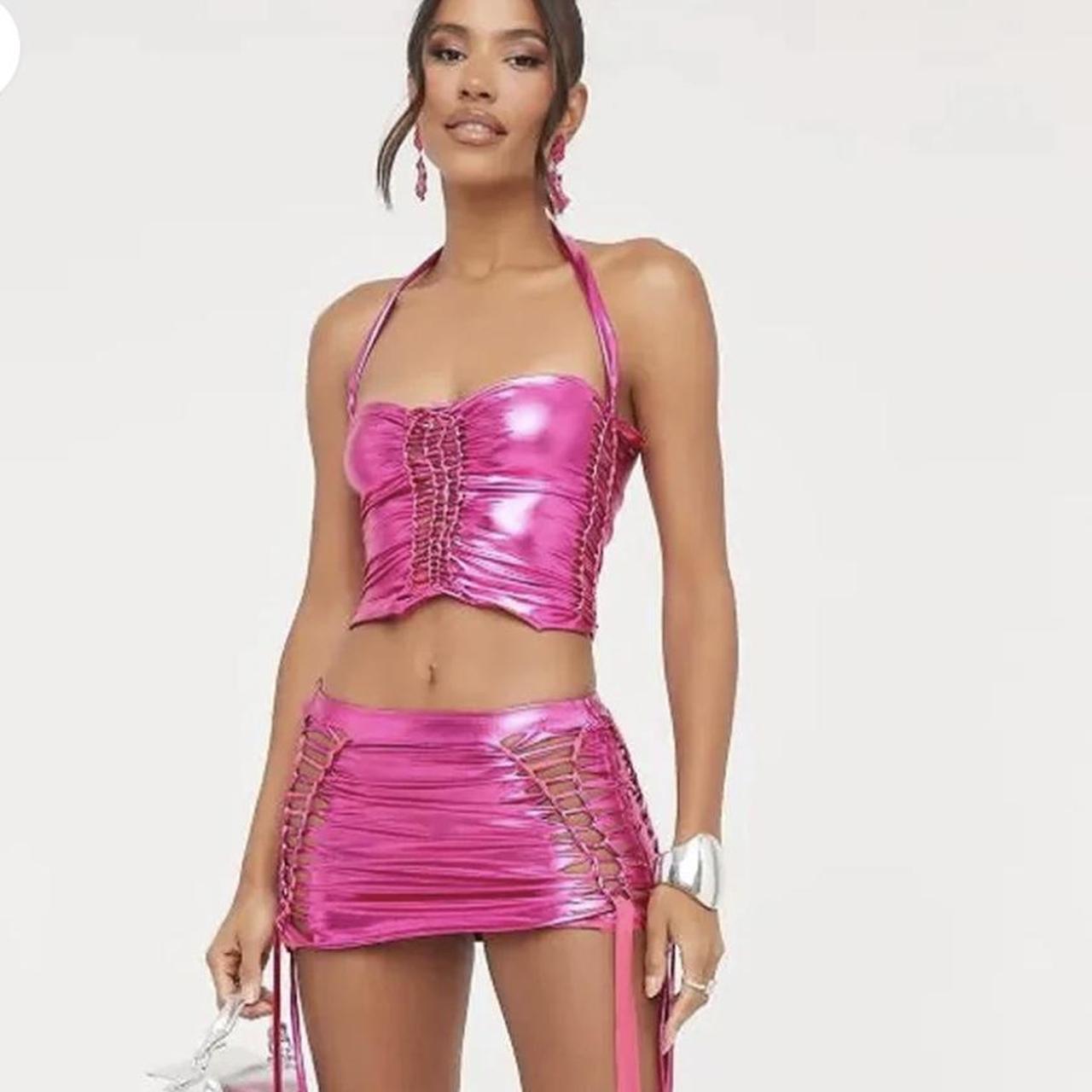 Metallic Two Piece Set Skirt Set Pink Two Piece Set... Depop