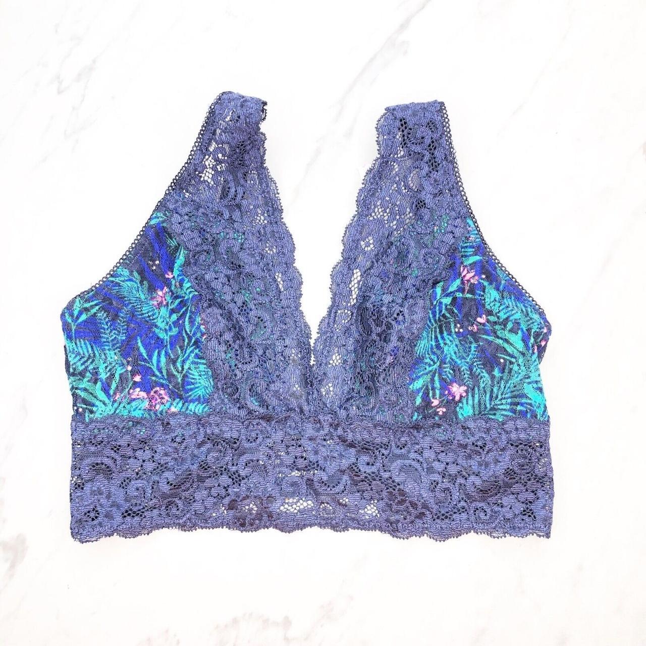 Soma Bralette Lace Plunge Bra Amazon Palm Blue Size... - Depop