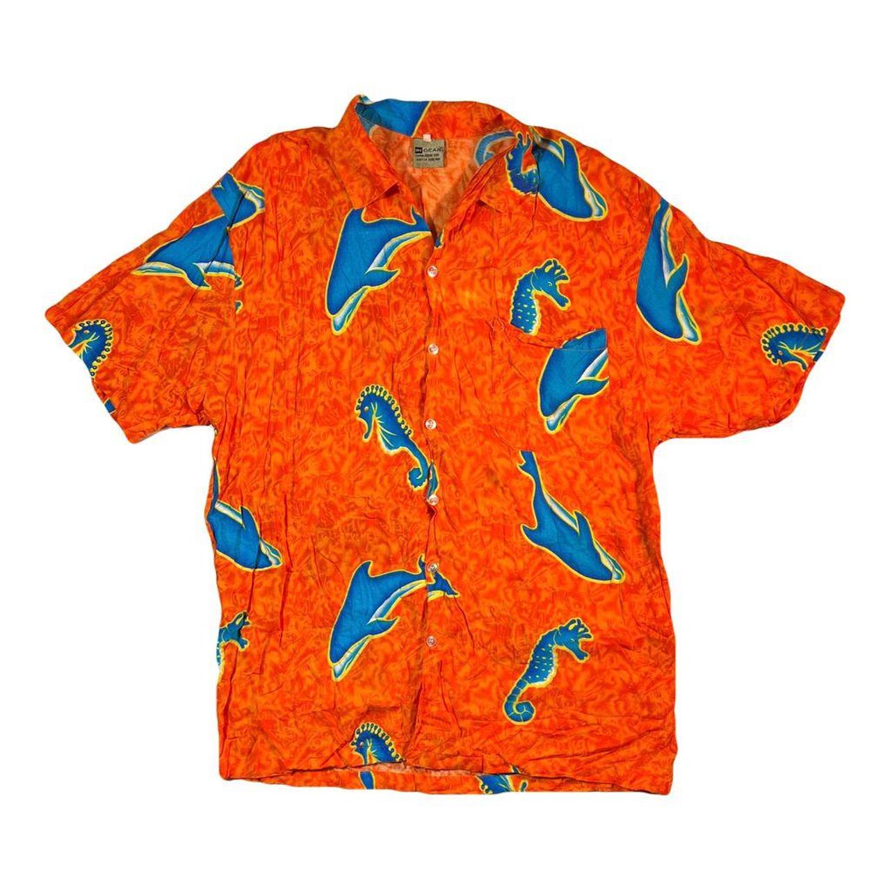 Men's Orange and Blue Shirt Depop