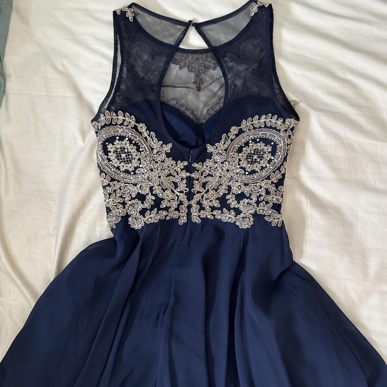 macy’s blue and gold detail homecoming dress! worn... - Depop