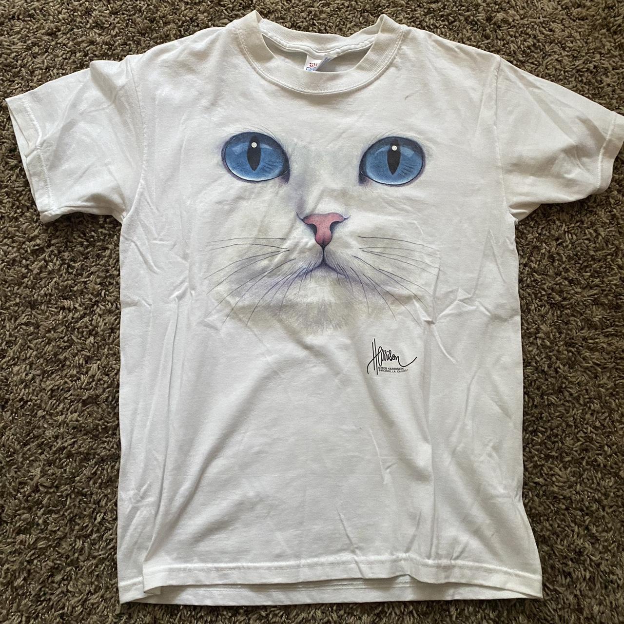 Vintage Bob Harrison Cat Face Tee A couple of stain... - Depop