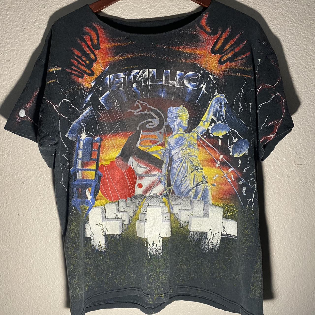 VERY RARE 1991 Metallica AOP t shirt No neck - Depop