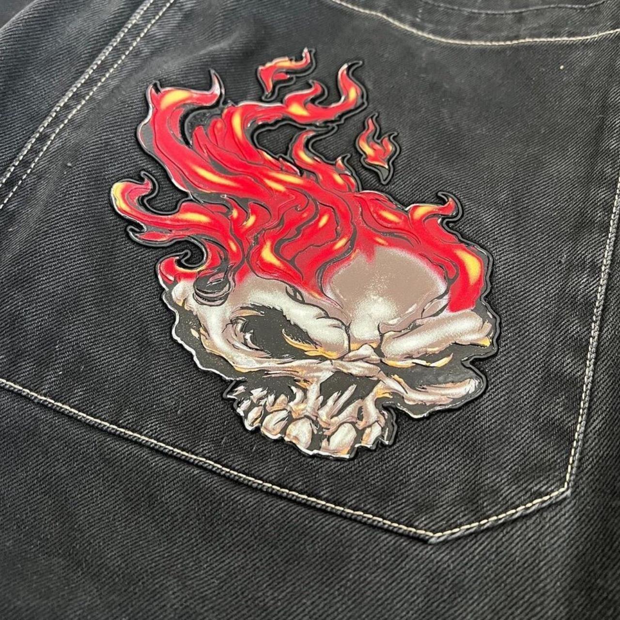 Vintage hard to find Flaming Skull Jnco Jeans 33x32 - Depop