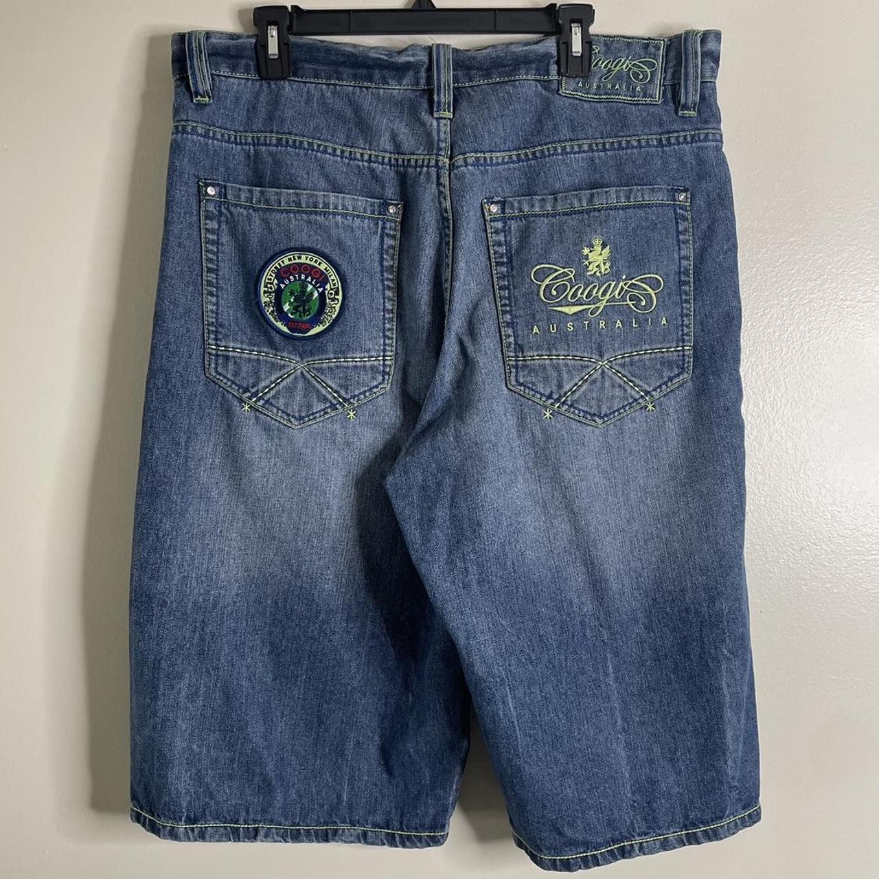 coogi baggy jorts super swag with green stitching... - Depop