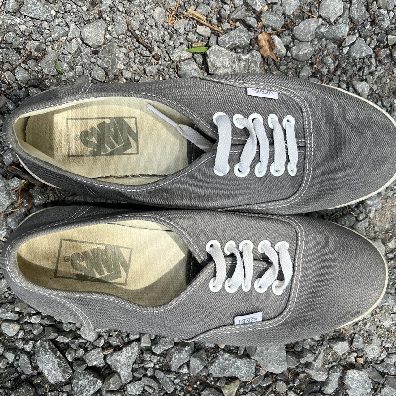 gray and white vans. size 8.5 women’s just too big... - Depop