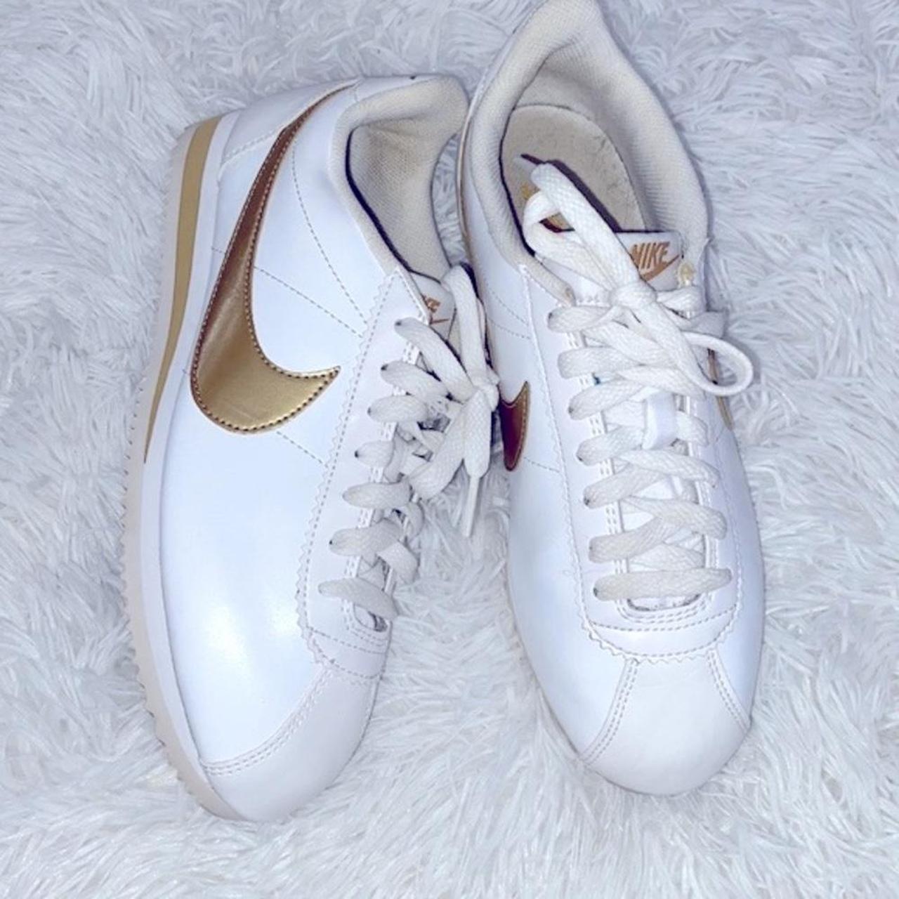 womens white nike shoes with gold swoosh