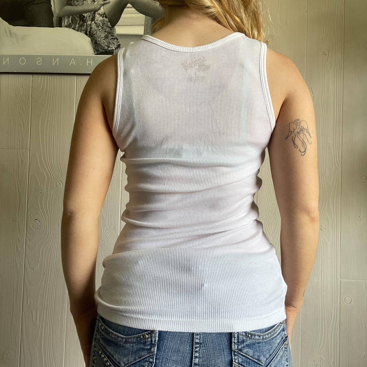 Grunge white ribbed tank top with funky print and... - Depop