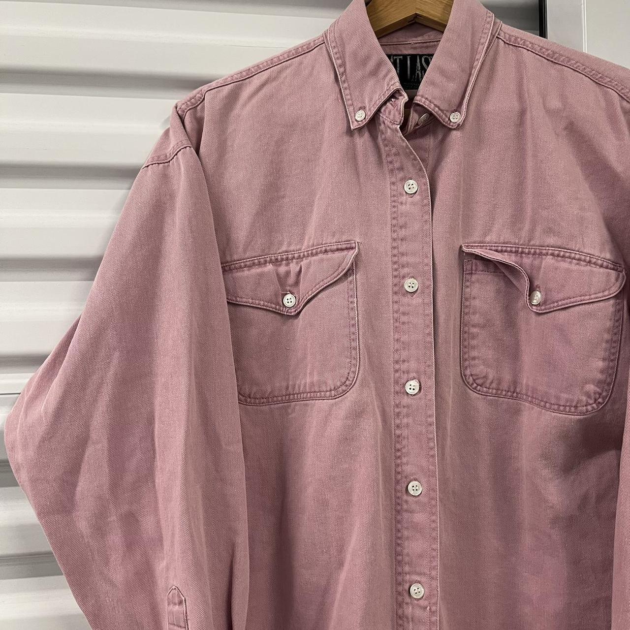 Vintage 90’s “At Lastl New York pink denim button up... Depop