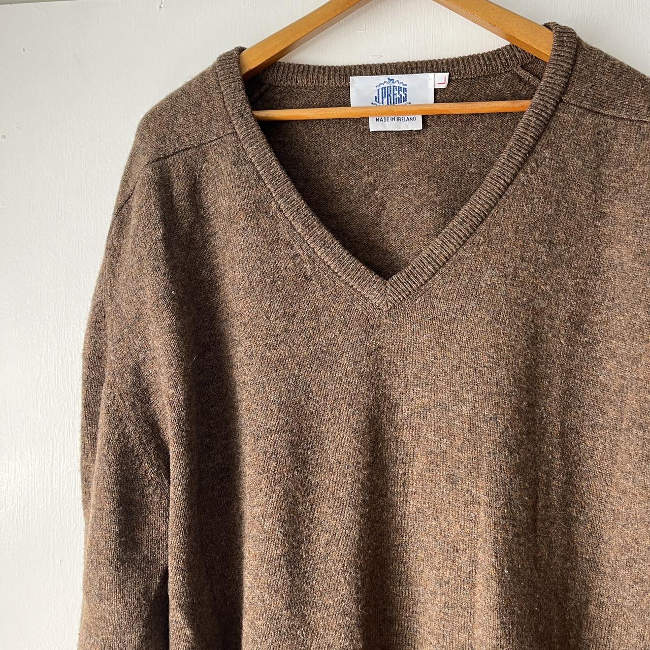 Vintage 1970’s Irish knit brown men’s sweater V neck... - Depop