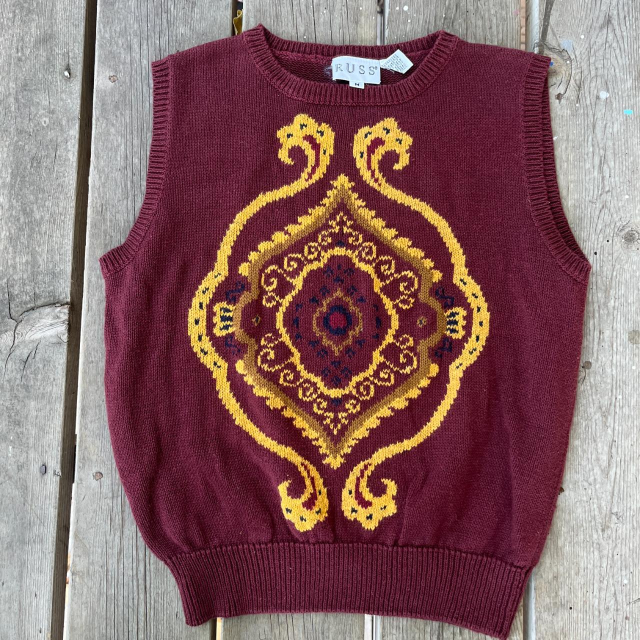 Crazy maroon and gold womens preppy sweater