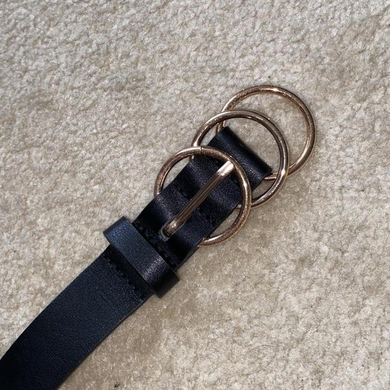 Golden buckles black leather belt Size XS, a few... Depop
