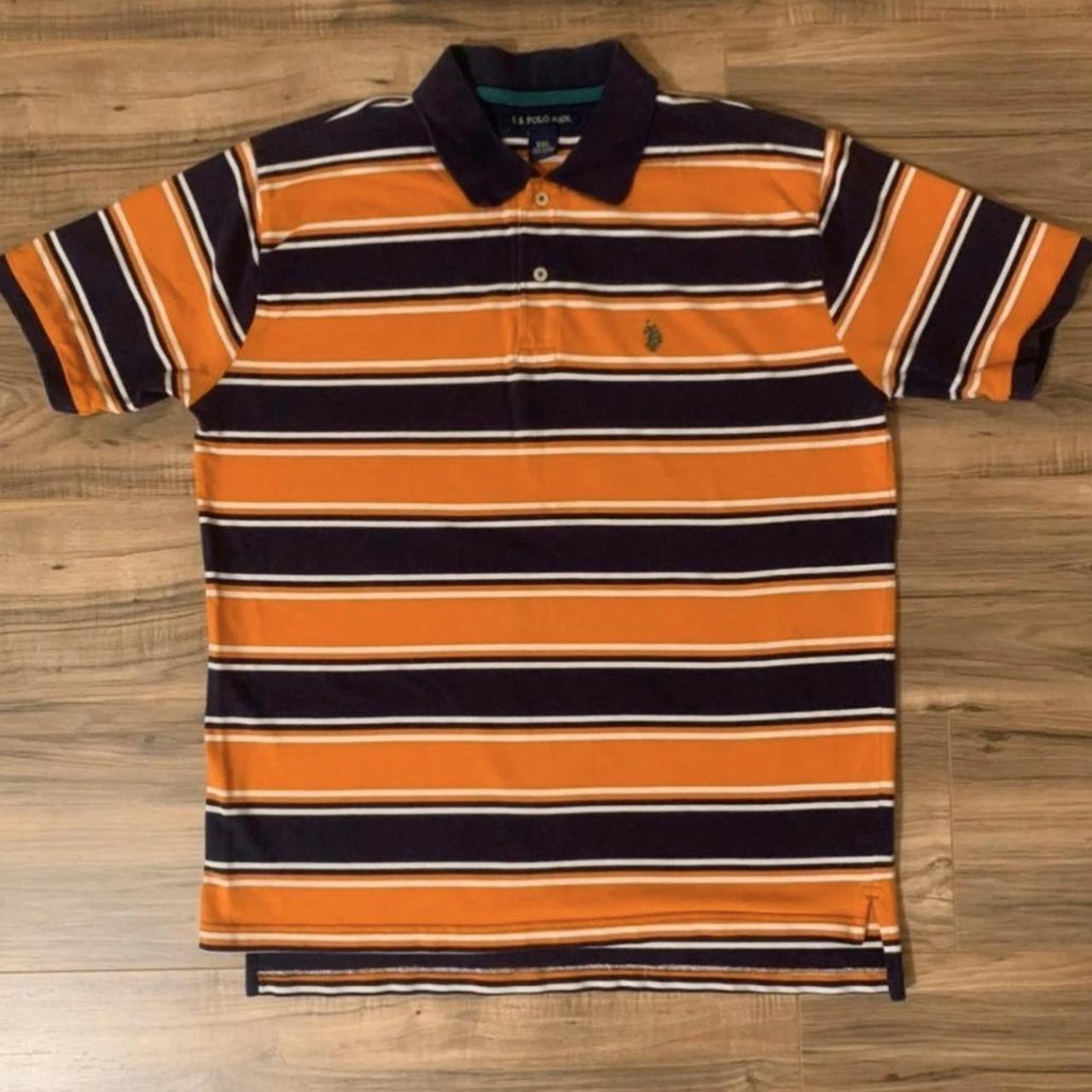 U.S. POLO ASSN. Orange & Navy Short Sleeve Knit Polo... - Depop