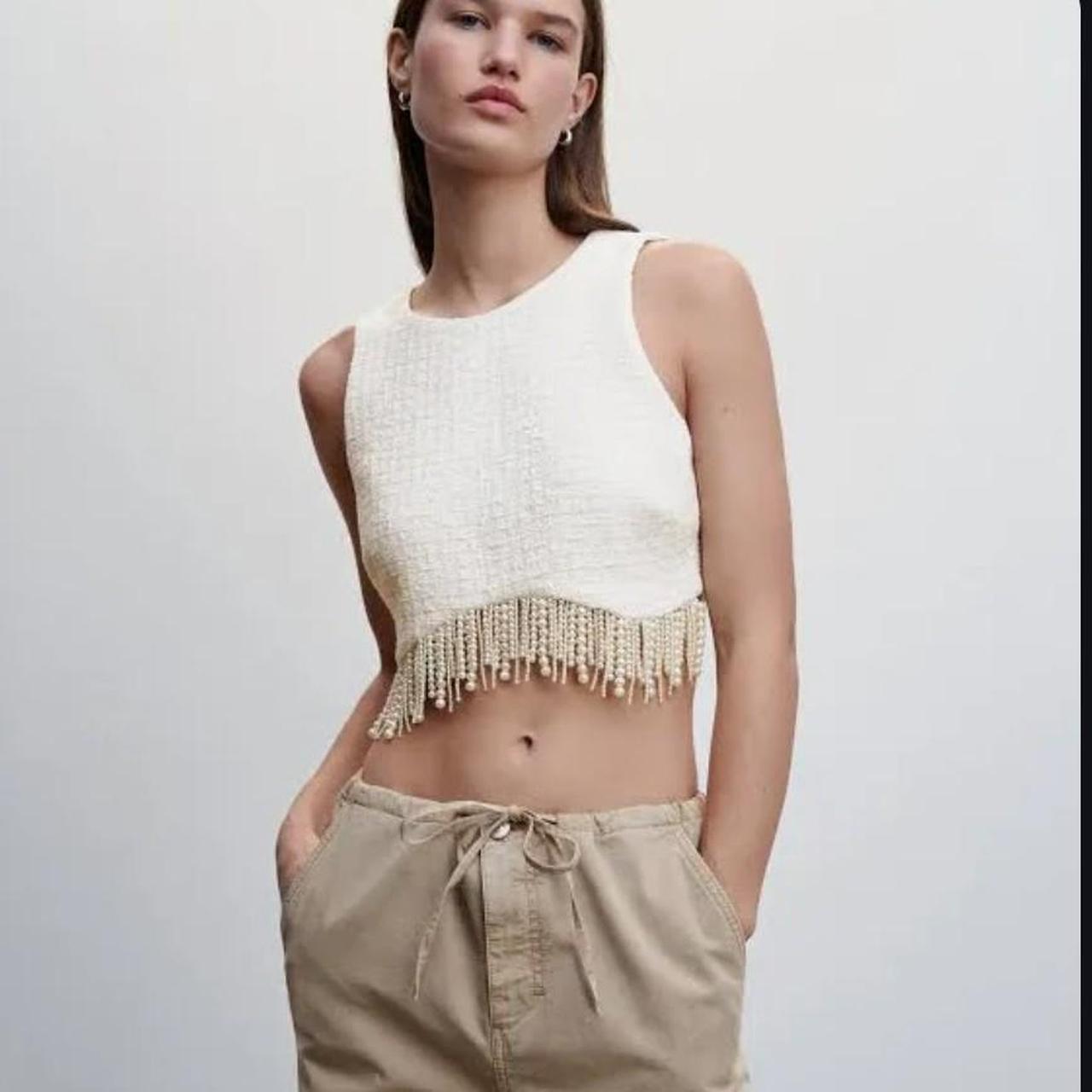 Mango Women's Top - White - L – Mango Under pearls top. Large bought last …