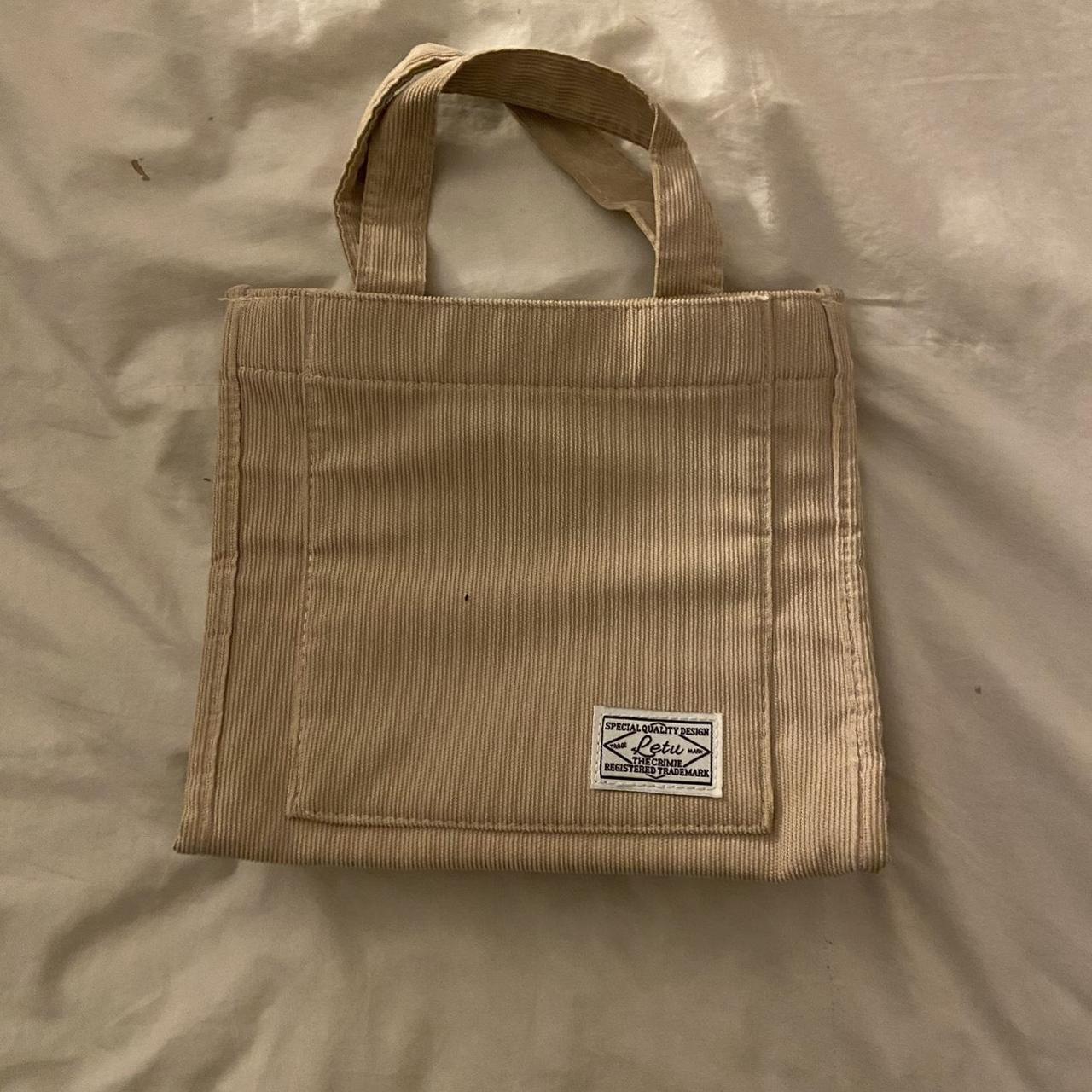 shein tan corduroy bag, size comparison on the last... - Depop