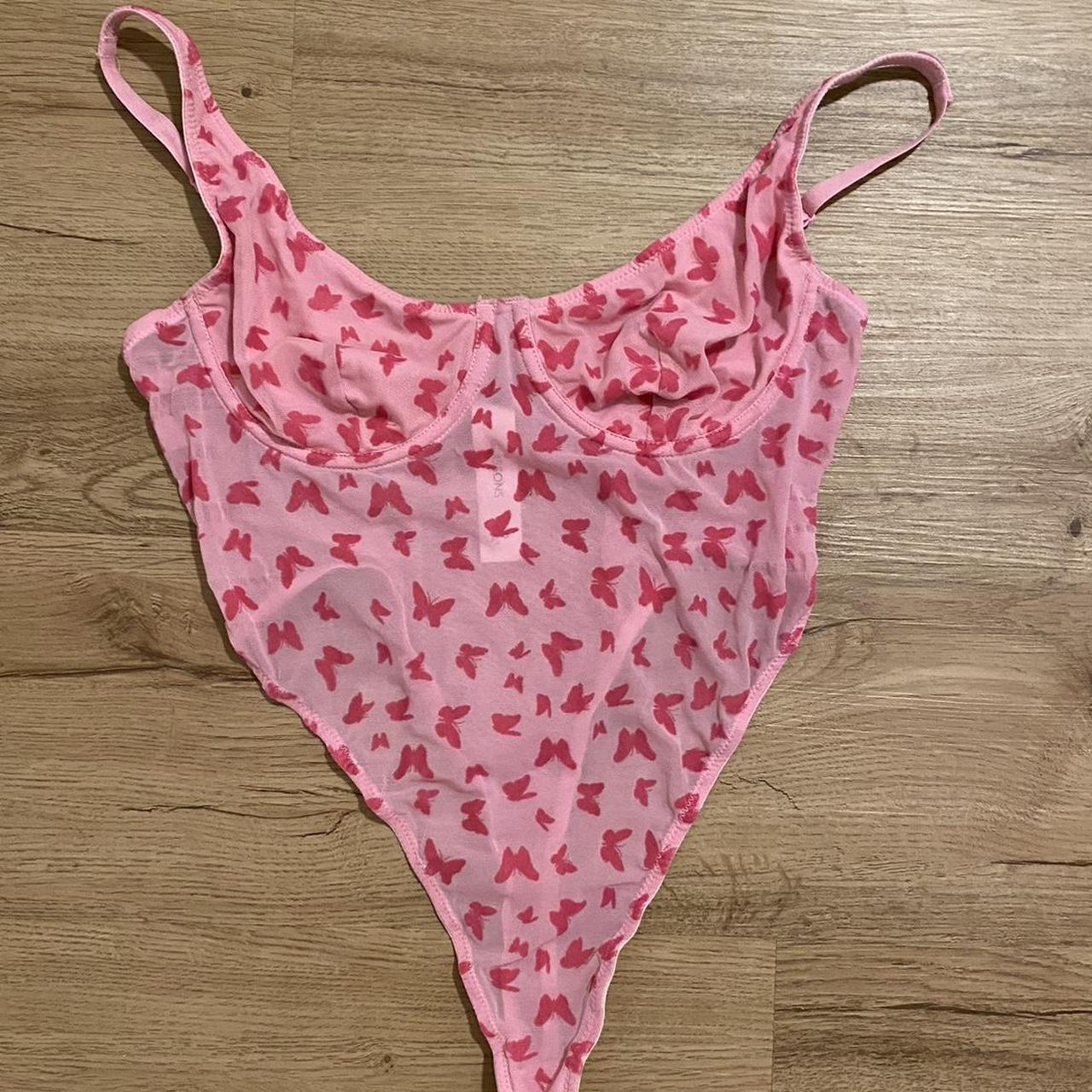 Glassons hot pink butterfly mesh cupped bodysuit in... - Depop
