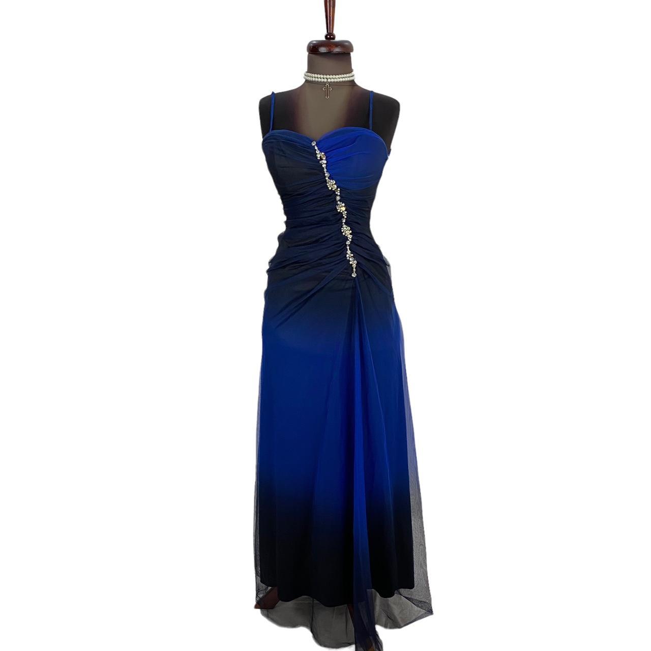 Y2K Vintage Blue Black Ombre Mesh Gown Prom Dress... - Depop