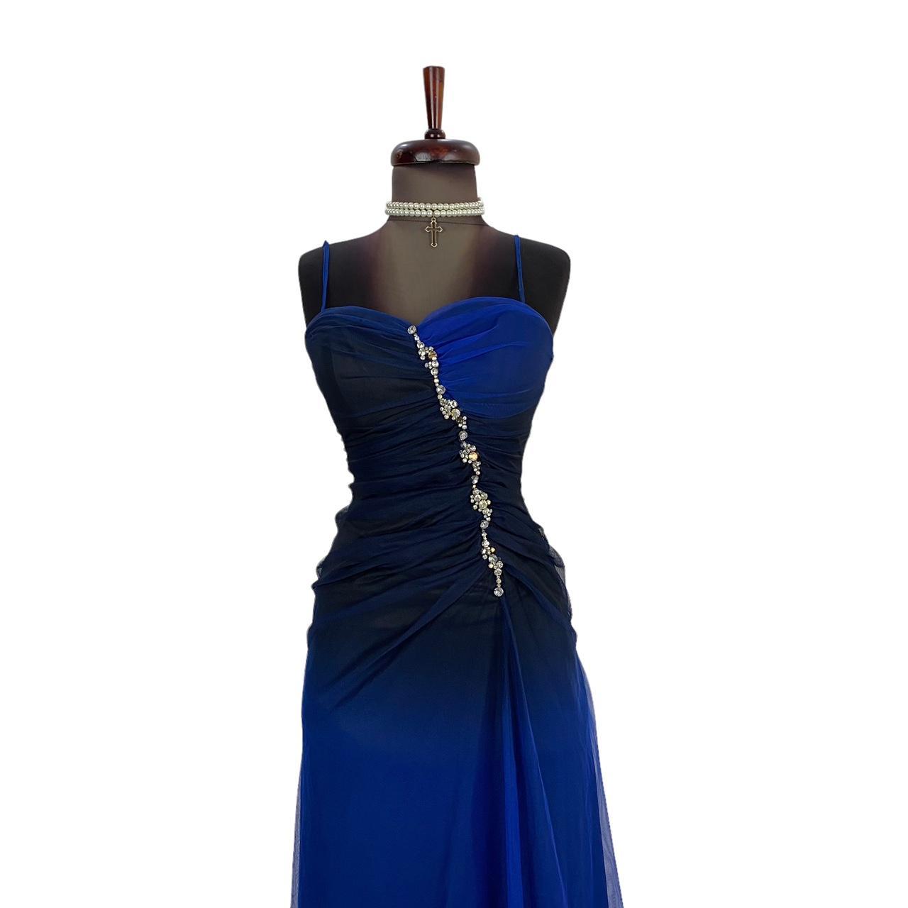 Y2K Vintage Blue Black Ombre Mesh Gown Prom Dress... Depop