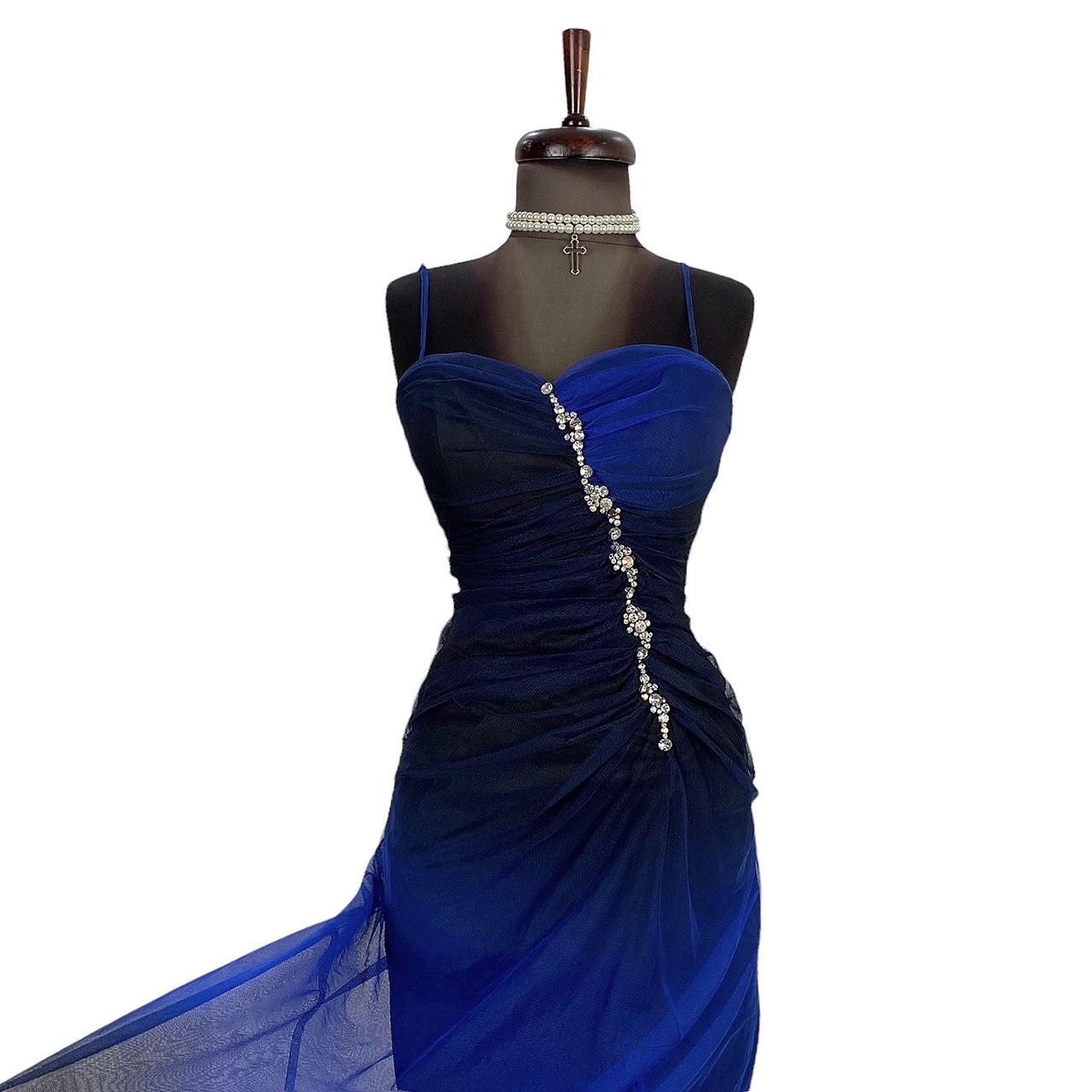 Y2K Vintage Blue Black Ombre Mesh Gown Prom Dress... - Depop