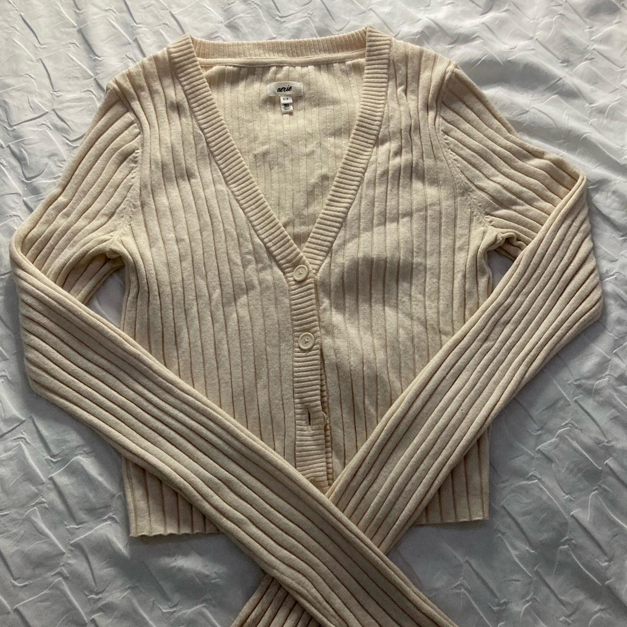 off white aerie ribbed shirt, very soft and sweater - Depop