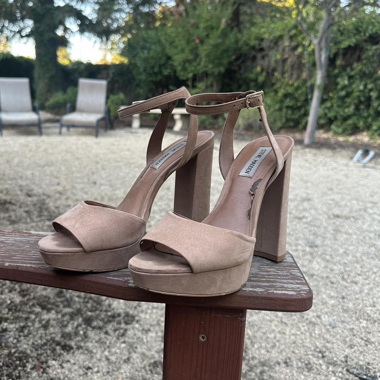 Steve Madden tan and cream suede heels used size