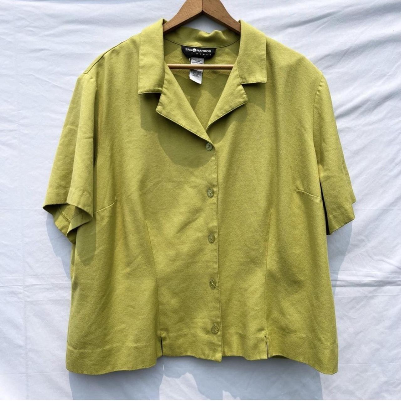 Vintage Sag Harbor Camp Collar Chartreuse Pear Green... - Depop