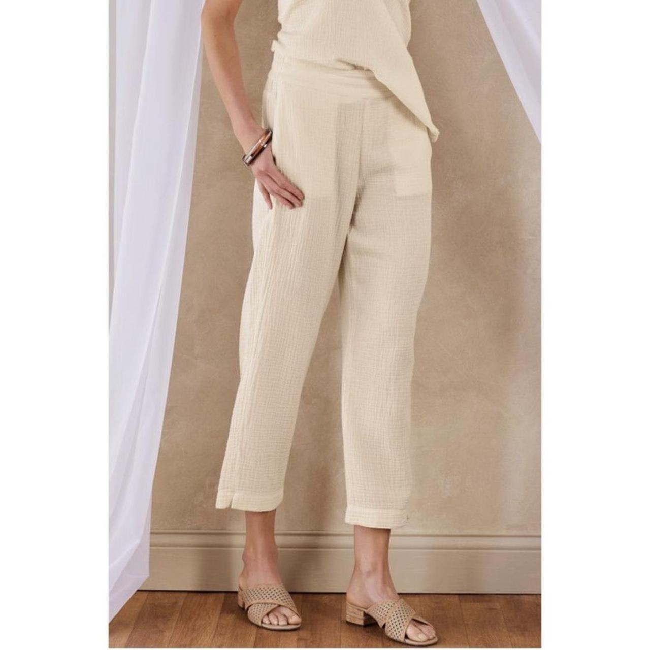 Soft Surroundings Women's Black Pull on 100% Linen Pants Elastic Waist 