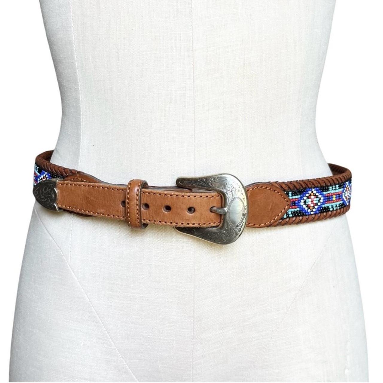 VINTAGE Native American Leather & Silver Brass CONCHO Belt