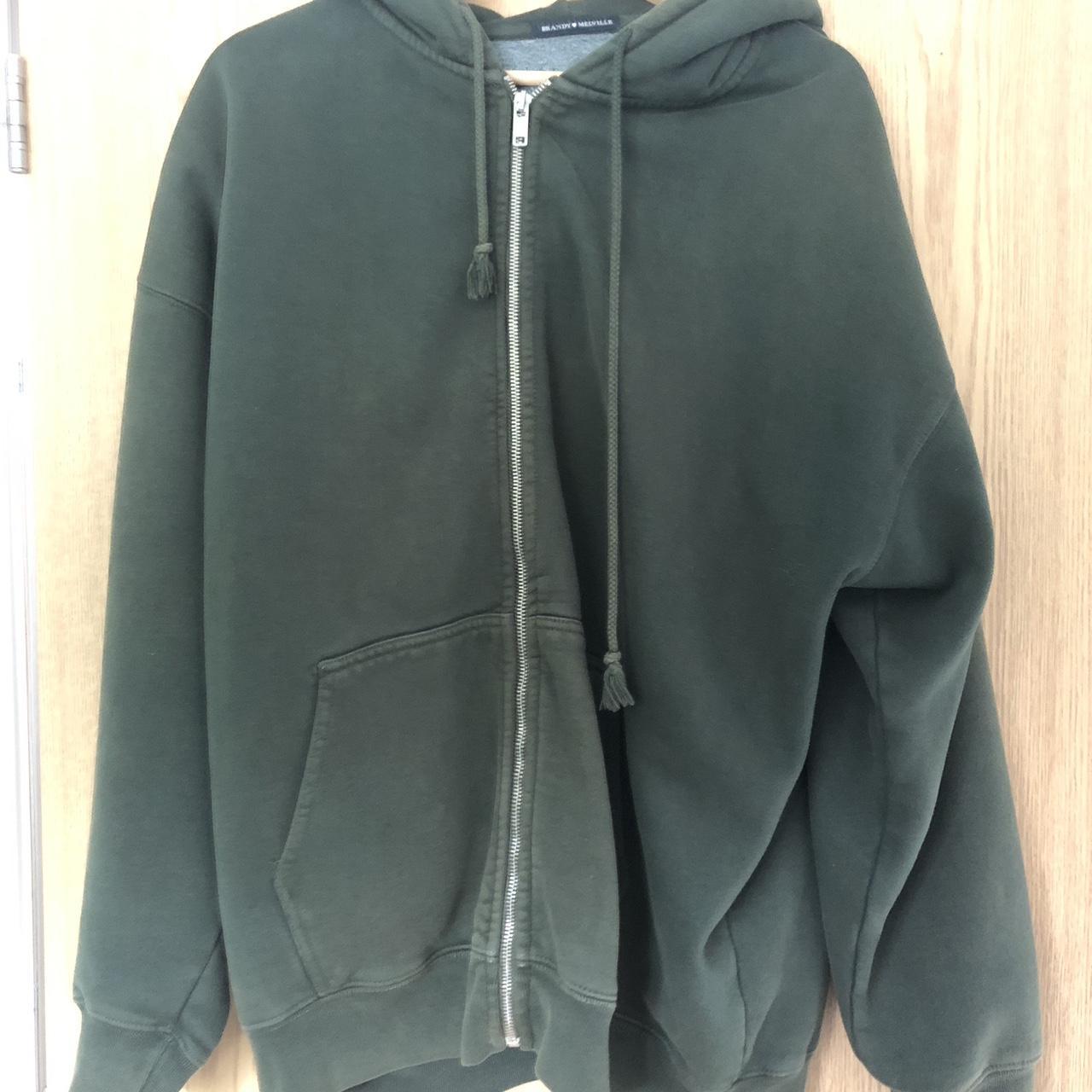 Brandy Melville zip up hoodie Dark green One size... Depop